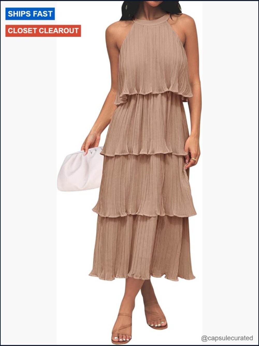 Halter Neck Ruffle Tiered Chiffon Midi Dress